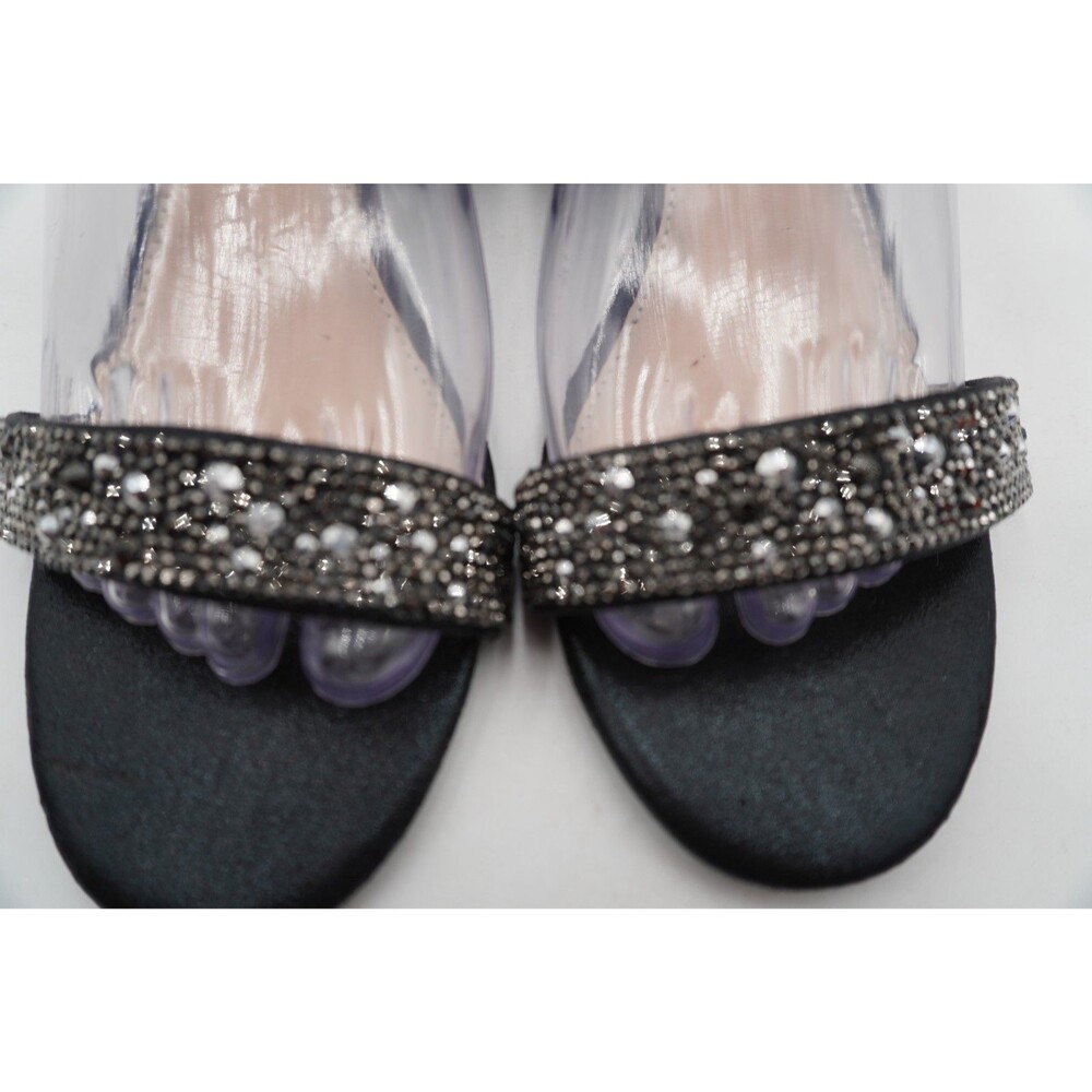 Betsey Johnson Black Rhinestones  Mari Block Heel Angle Strap Dress Sandal Sz 8M - Picture 5 of 8